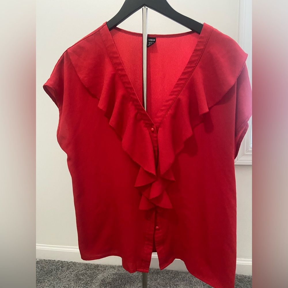 SHEIN Scarlet Ruffle Front Blouse
